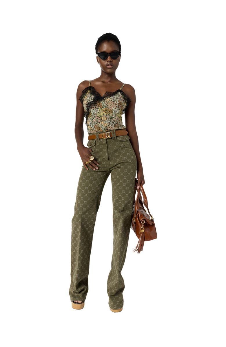 GERARD DAREL Anna Monogram Print Flared Jeans, Alternate, color, Khaki Green