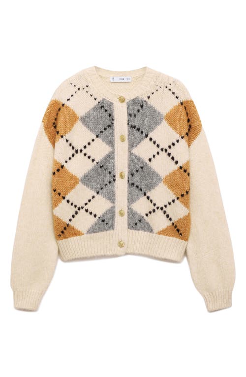 Mango Rombin Argyle Cardigan In Ecru