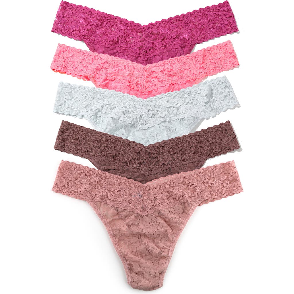 Hanky Panky Assorted 5-pack Lace Original Rise Thongs In Multi