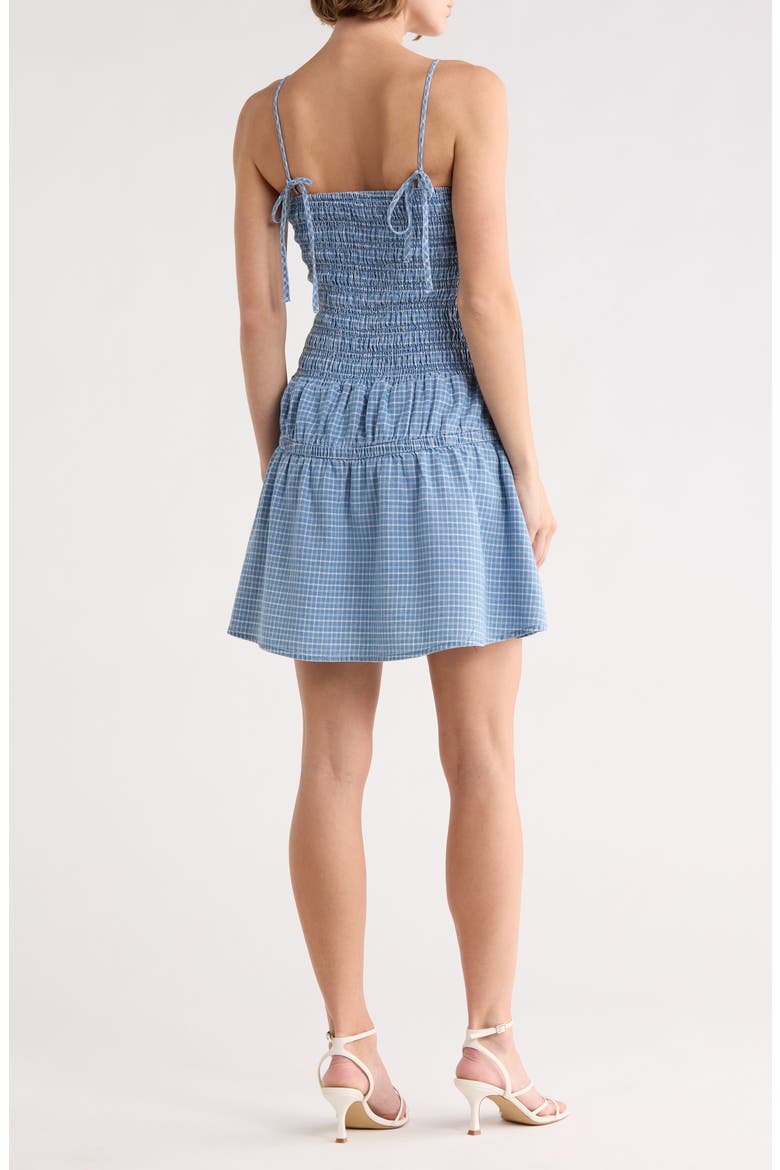 Smocked Bow Strap Minidress, Alternate, color, LIGHT WASH