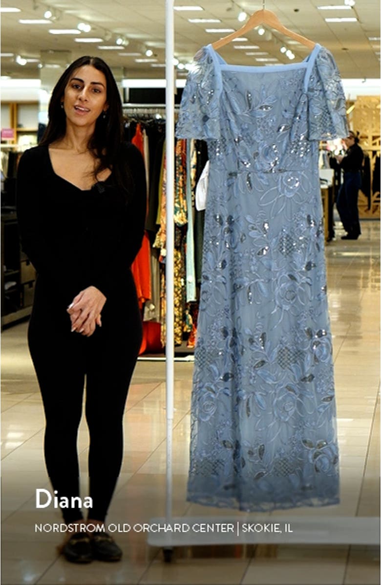 Yvonne Sequin Flutter Sleeve A-Line Gown, sales video thumbnail