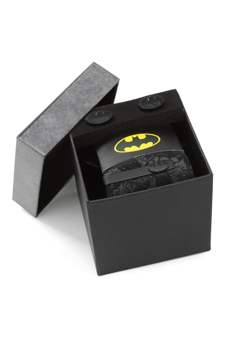 The Dark Knight Batman Silk Tie, Tie Bar & Cuff Links Gift Set, Alternate, color, BLACK