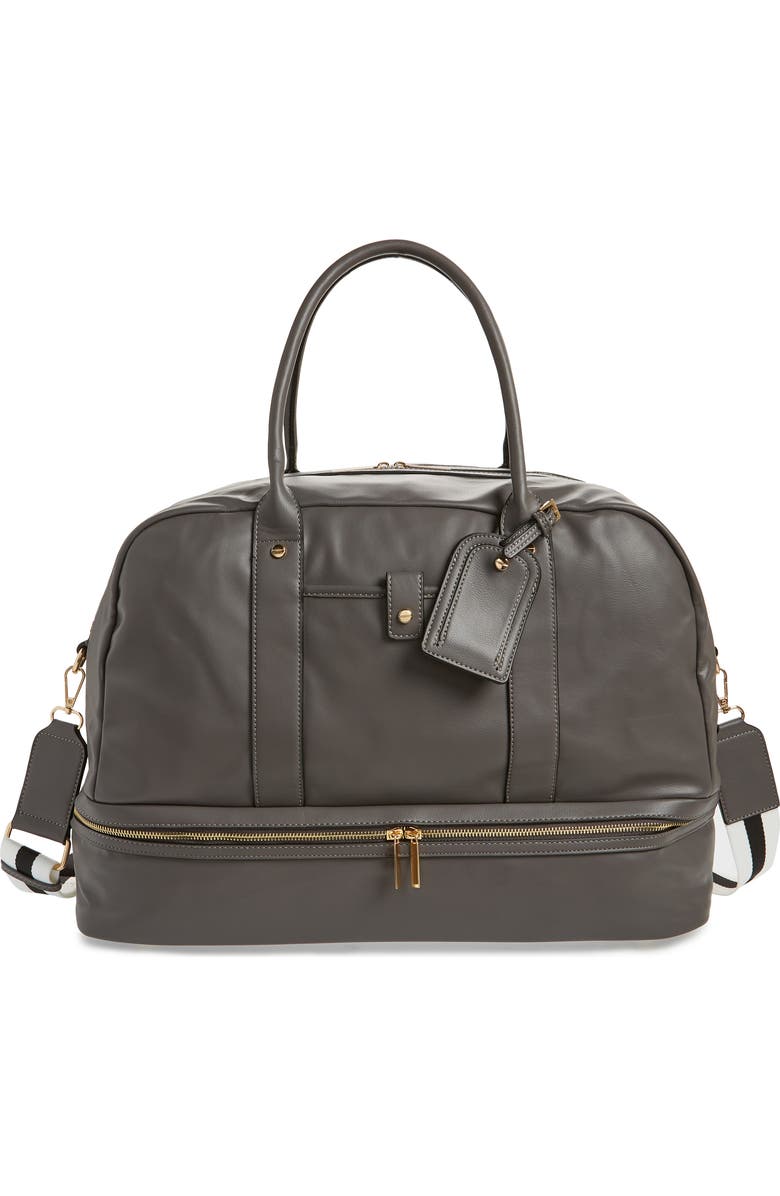 Mali + Lili Riley Vegan Leather Weekend Travel Bag, Main, color, Charcoal