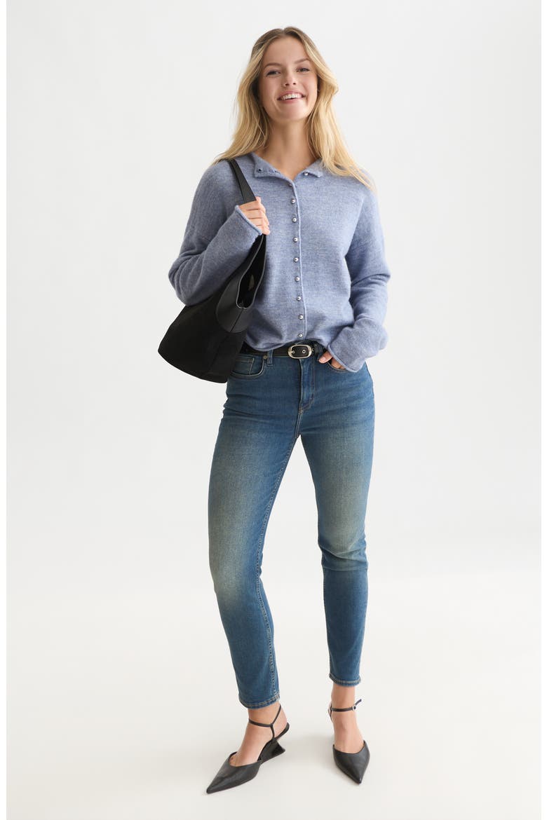 Fuzzy Funnel Neck Cardigan, Alternate, color, STONEWASH MELANGE