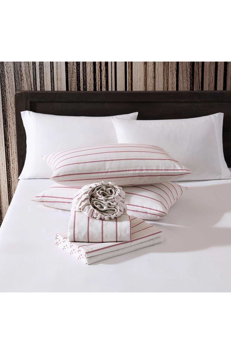 Eddie Bauer Cooper Falls Stripe Print Flannel Sheet Set, Alternate, color, Light / Medium Red