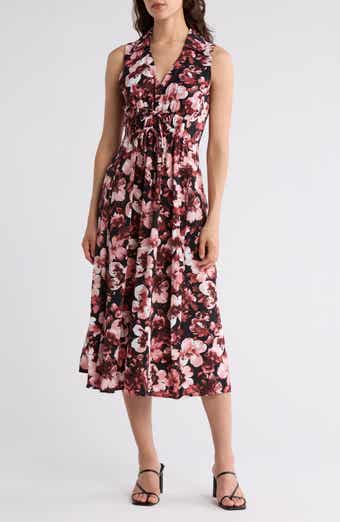 Connected Apparel Scrunch Bodice Midi Dress
