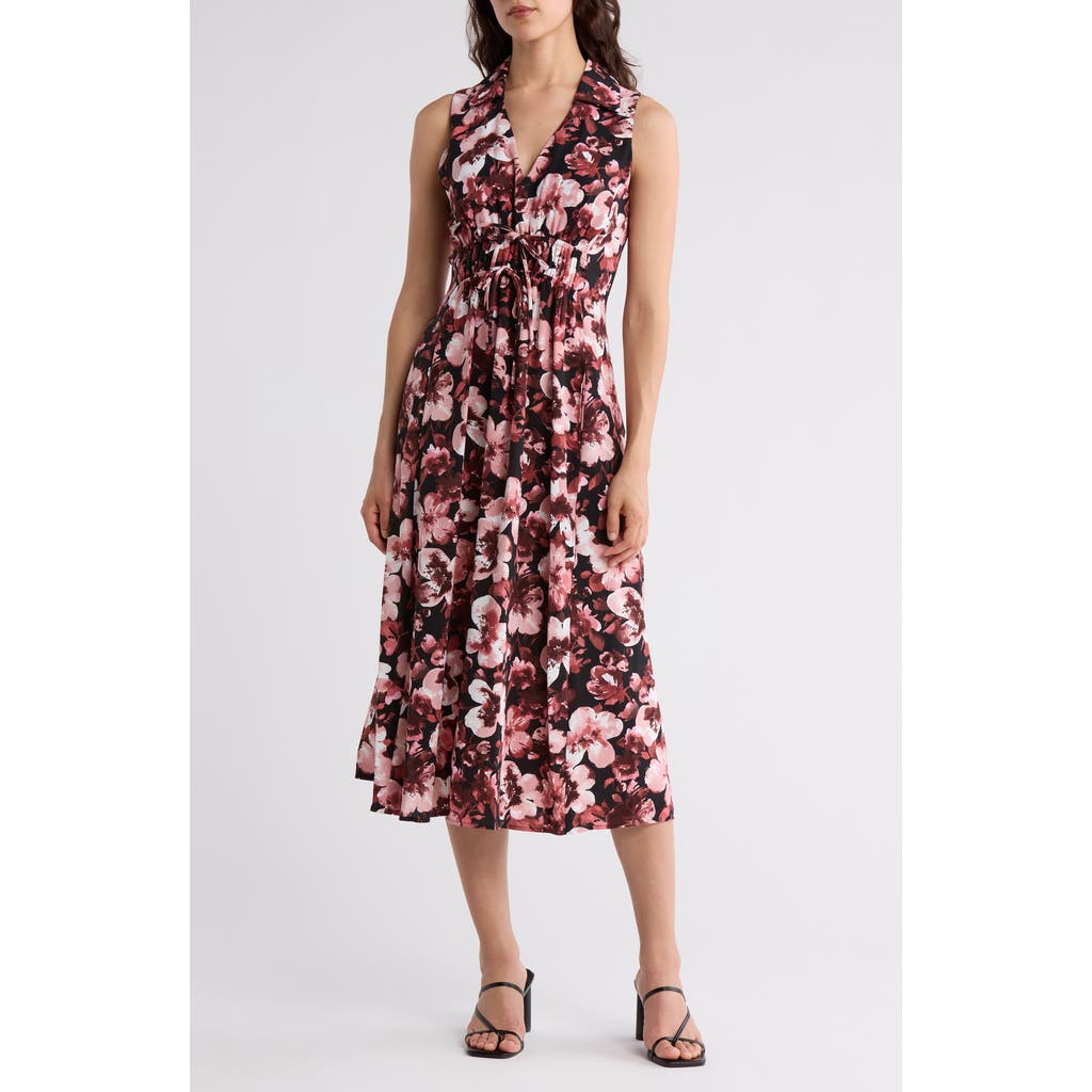 Connected Apparel Scrunch Bodice Midi Dress In Rosewood