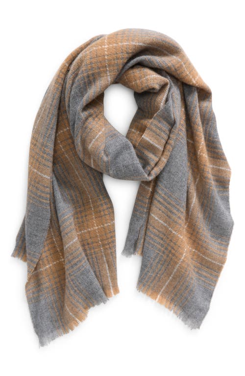 Andrew Stewart Plaid Lightweight Cashmere Scarf in Camel 