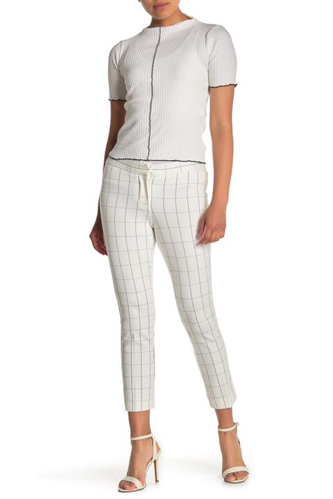 Windowpane Print Ankle Pants (Petite)