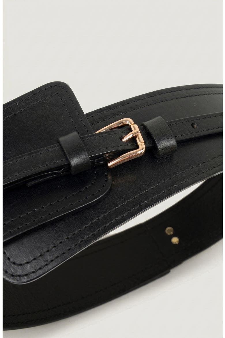 Leather Waist Belt with Layered Strap and Buckle, Alternate, color, Black