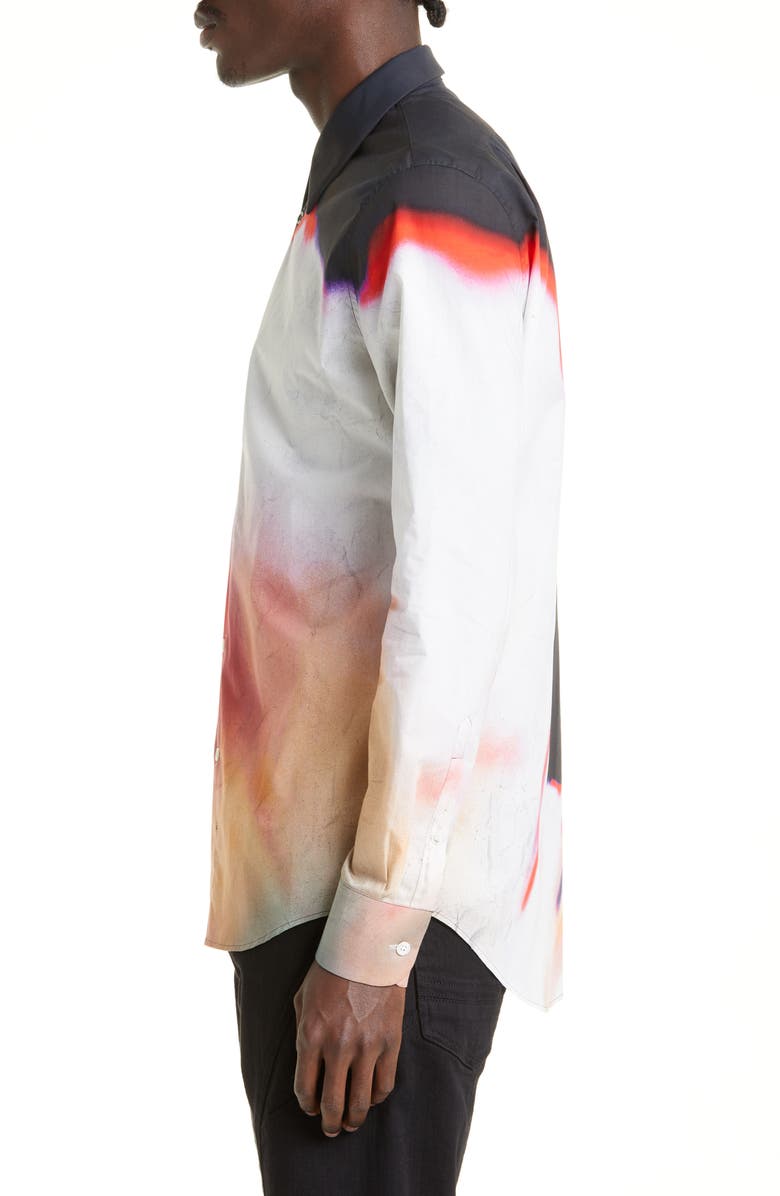McQueen Solarised Flower Cotton Button-Up Shirt, Alternate, color, 