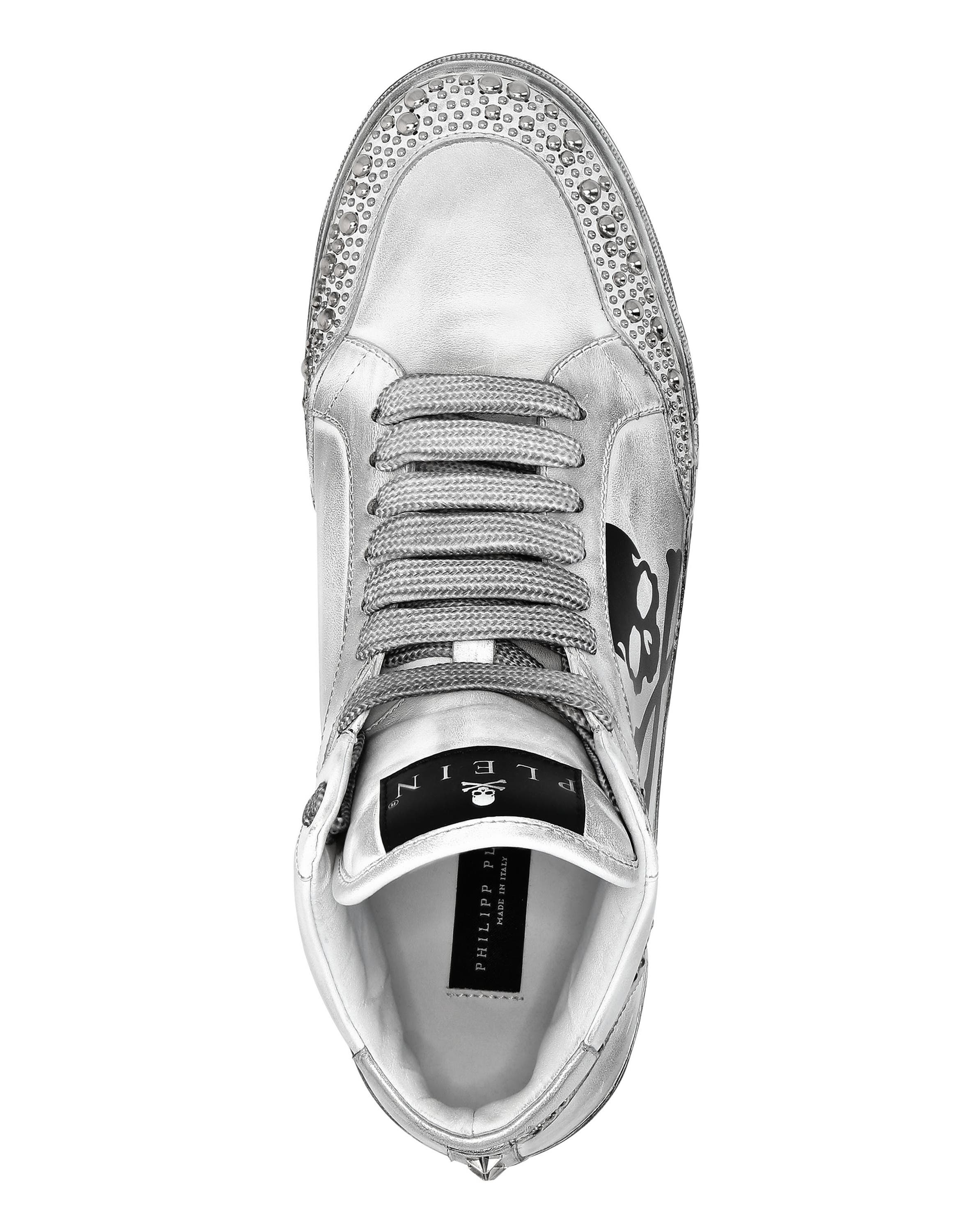 Nappa Leather Hi-Top Sneakers Studs Retrokickz Tm Unisex, Alternate, color, white/black