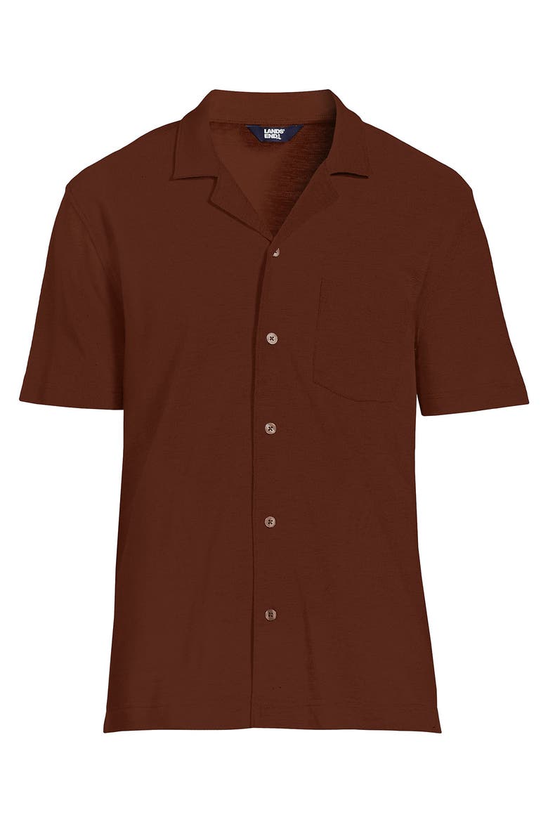 Short Sleeve Cotton Linen Button Through Camp Collar Shirt, Alternate, color, Deep Bronze