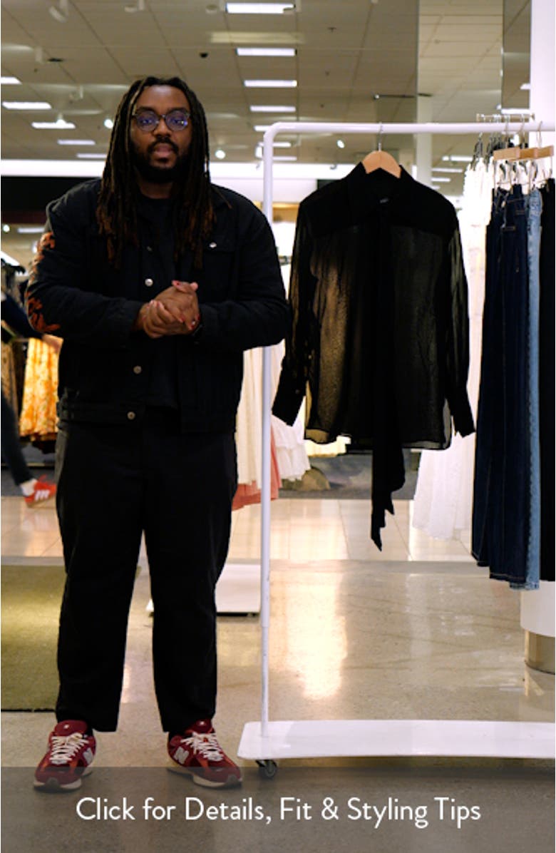 Tie Neck Semisheer Button-Up Shirt, sales video thumbnail