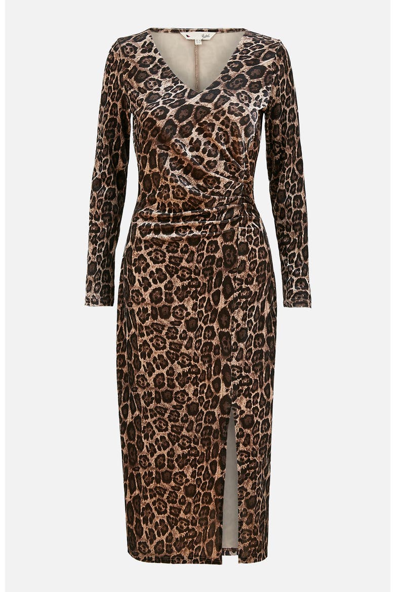 Velvet Long Sleeve Fitted Midi Dress, Alternate, color, Brown