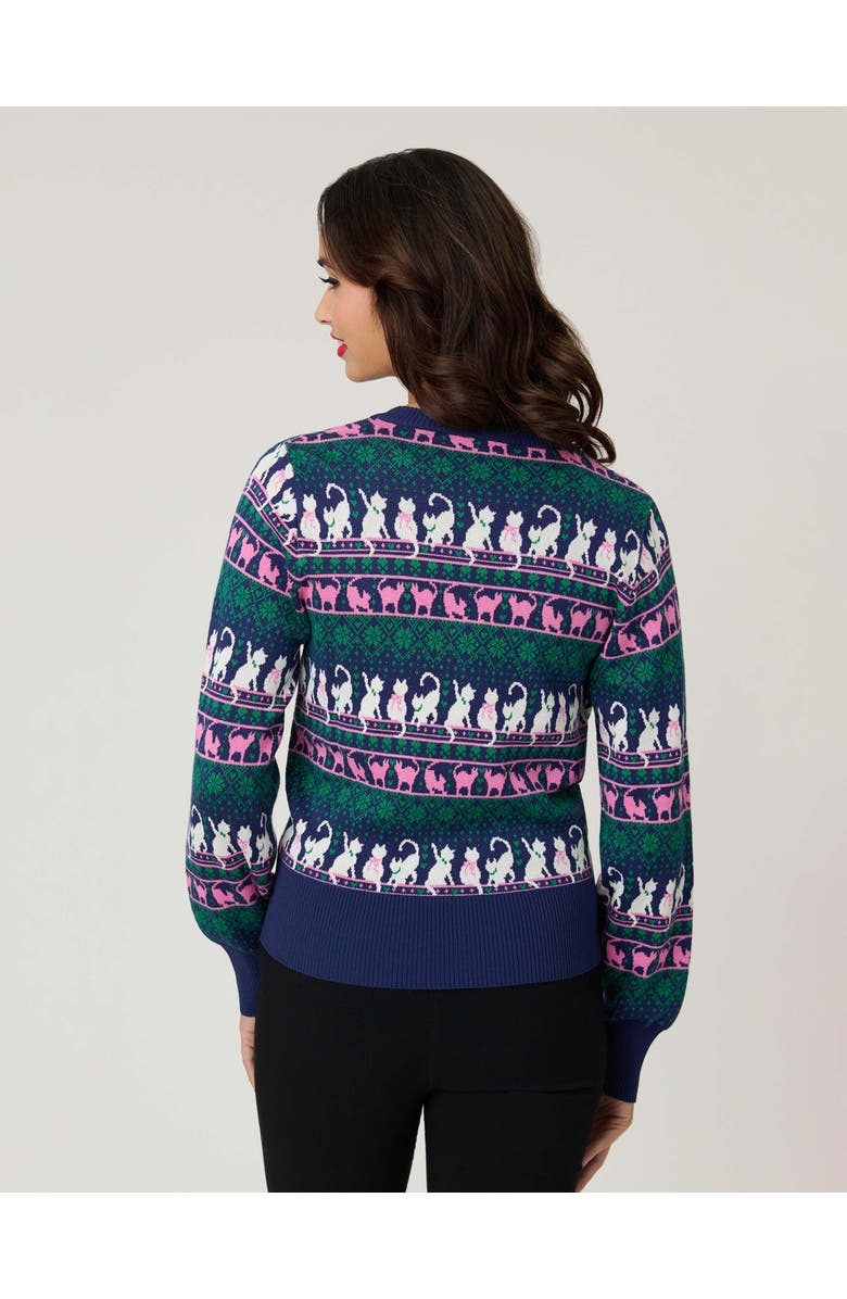 Unique Vintage Cropped Knit Cardigan, Alternate, color, Navy Cat Print