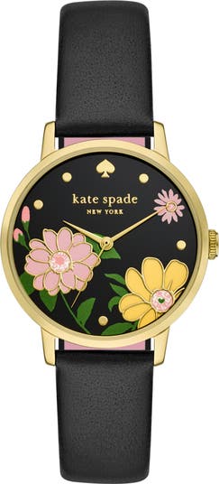 Kate Spade New York metro floral dial leather strap watch 34mm Nordstrom