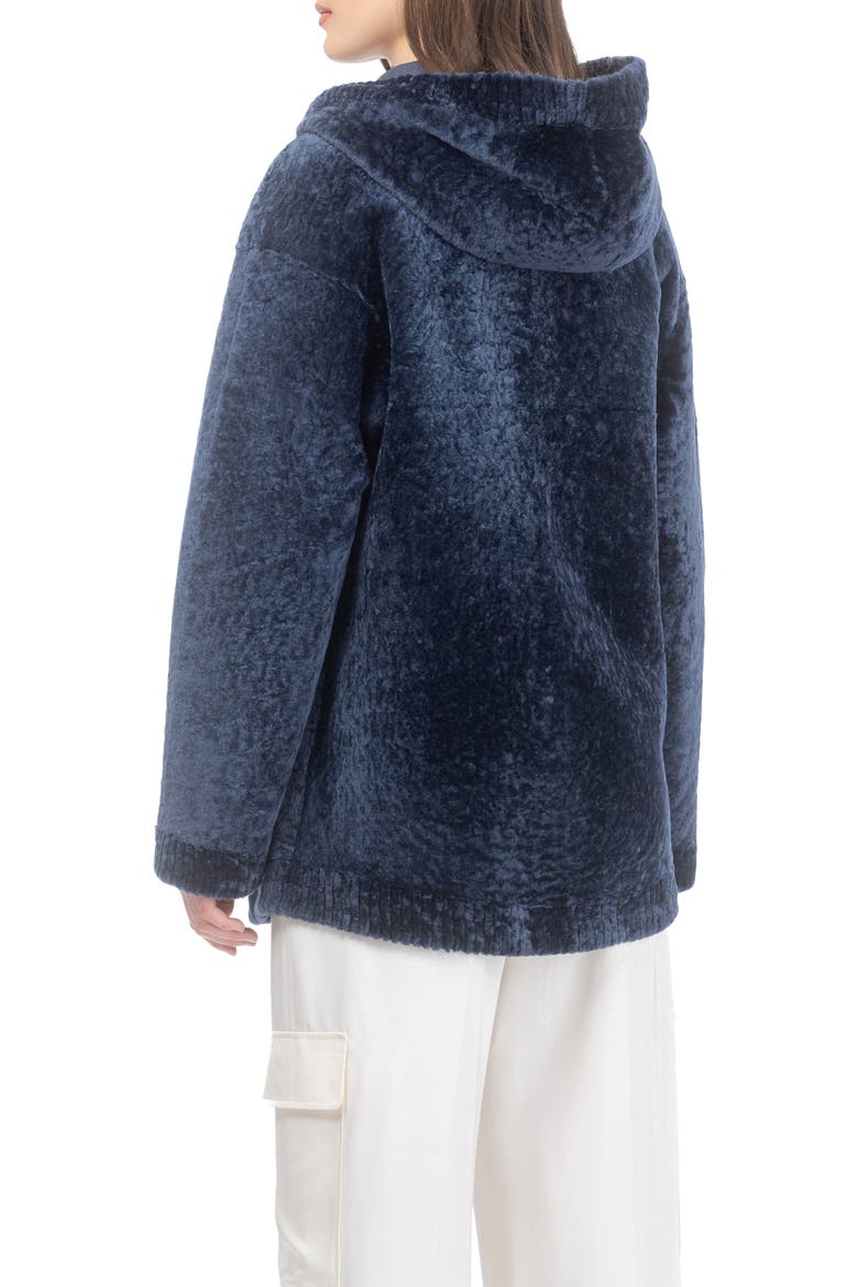 Textured Reversible Genuine Shearling Zip Parka, Alternate, color, NAVY