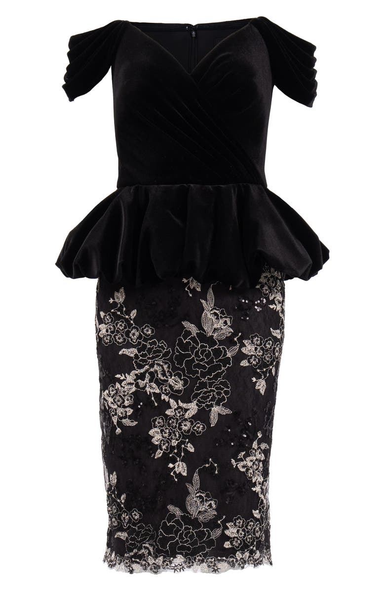 Tadashi Shoji Off the Shoulder Mixed Media Cocktail Dress, Alternate, color, 