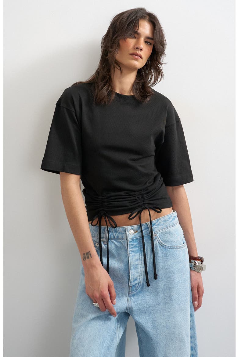 Drawstring Hem T-Shirt, Main, color, BLACK