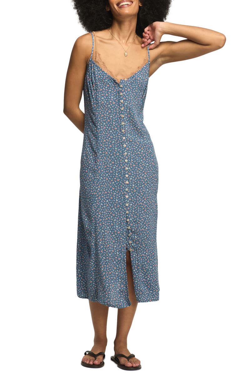 Lucky Brand Conversational Simone Floral Print Slipdress, Main, color, Blue Ditsy