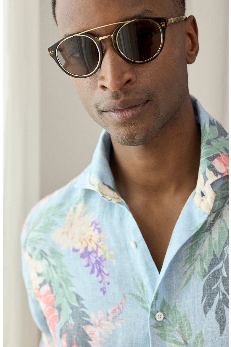 Palma Floral Linen Button-Up Shirt, Alternate, color, BLUE MULTI