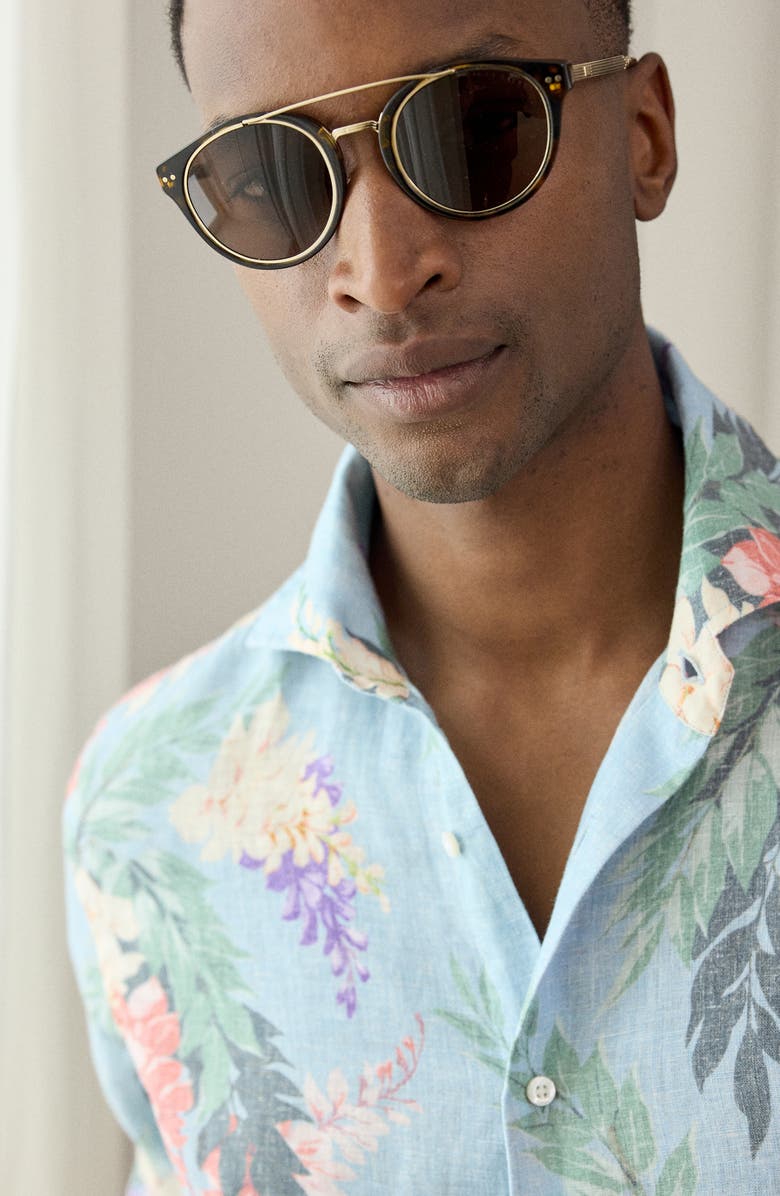 Ralph Lauren Purple Label Palma Floral Linen Button-Up Shirt, Alternate, color, Blue Multi