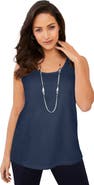 Jessica London Stretch Cotton Horseshoe Neck Tank