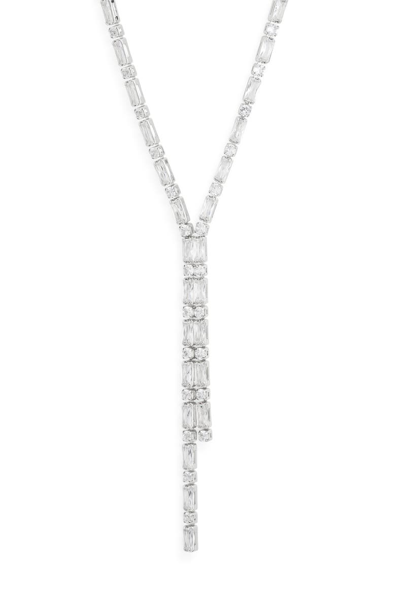 NORDSTROM RACK Cubic Zirconia Y-Necklace, Main, color, Clear- Silver