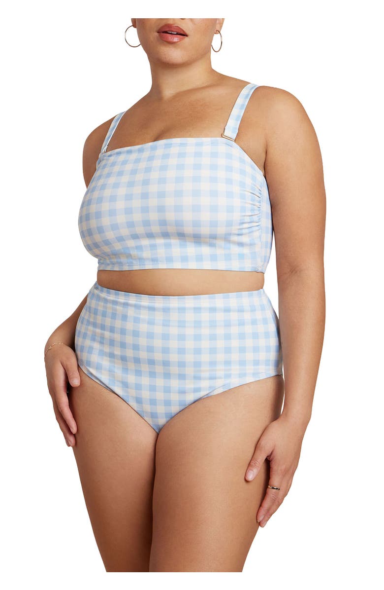 ELOQUII High Waisted Bikini Bottom, Main, color, Skyway Gingham