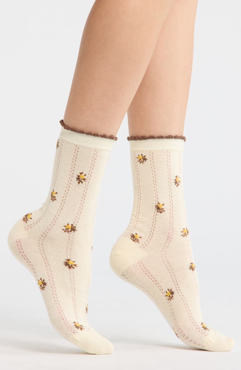 Casa Clara Winona Floral Pointelle Crew Socks, Main, color, Yellow