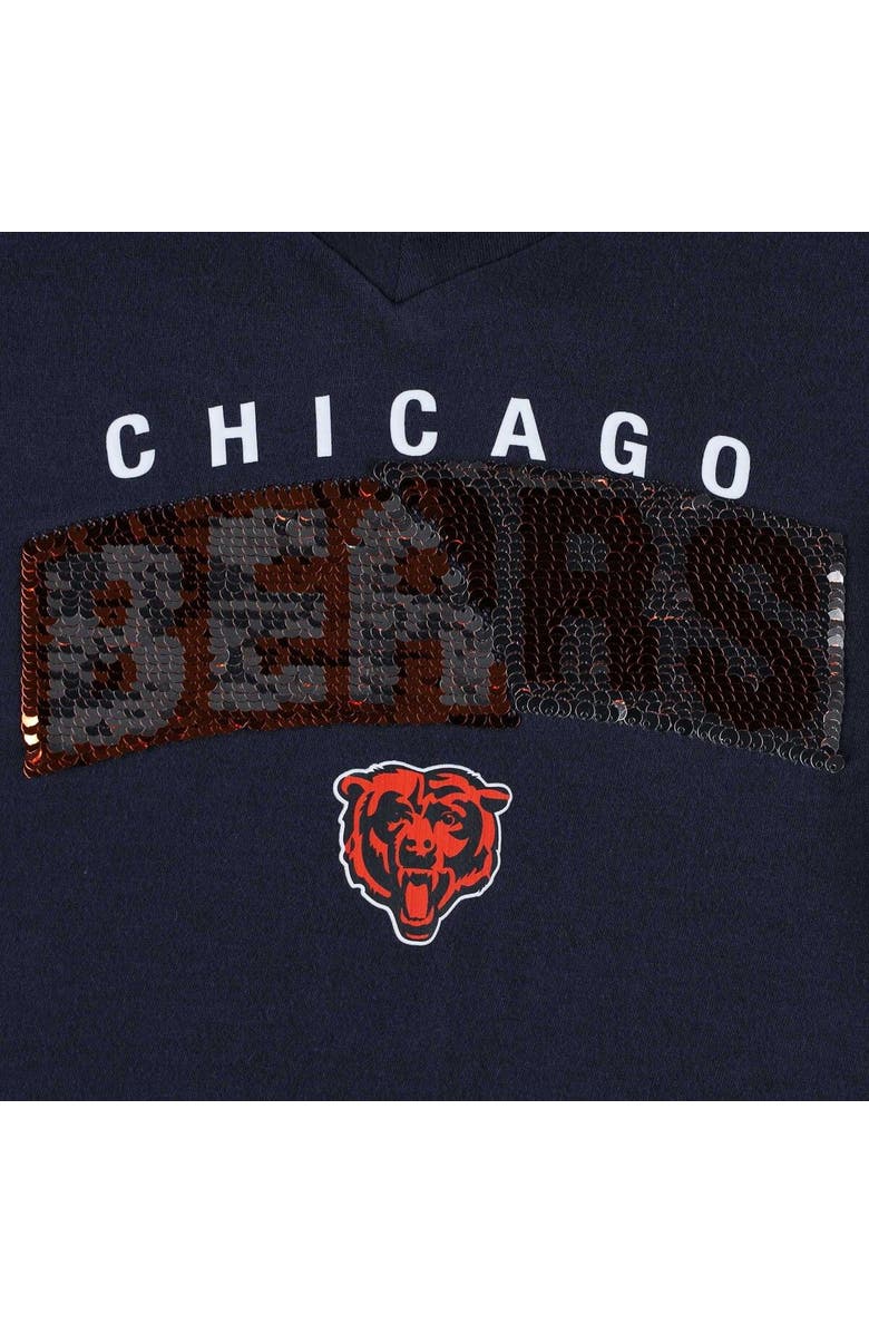 New Era Girls Youth New Era Navy Chicago Bears Reverse Sequin Wordmark V-Neck T-Shirt, Alternate, color, 
