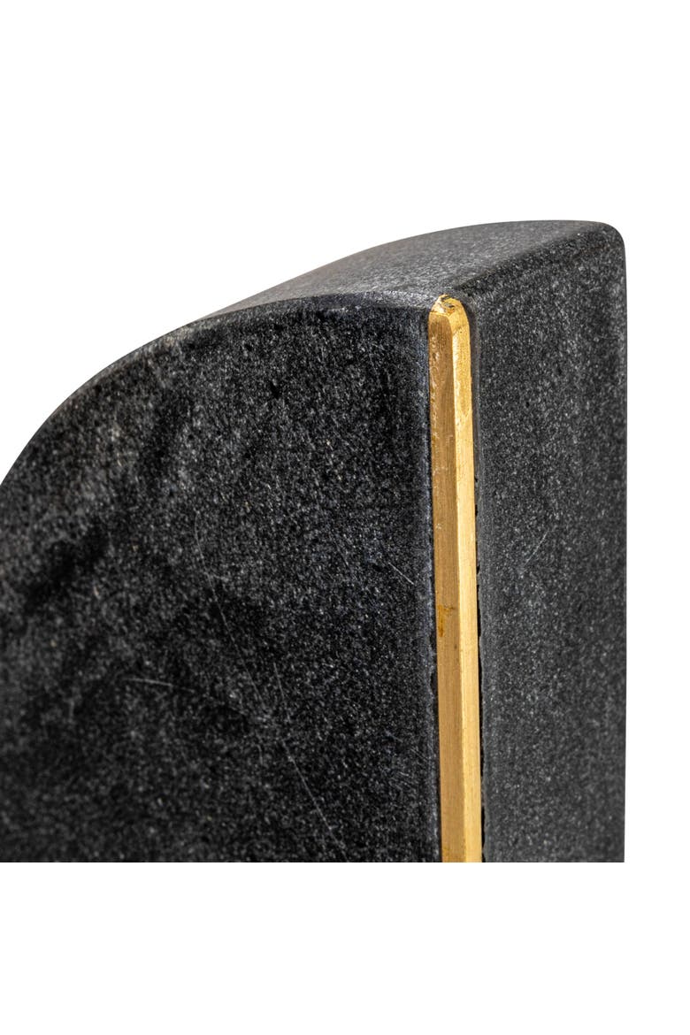 Boho Arched Semicircle Marble Bookends with Brass Detail, Set of 2, Black, Alternate, color, Black