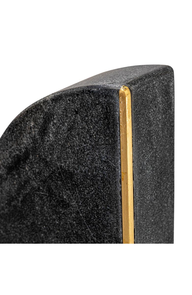 Storied Home Boho Arched Semicircle Marble Bookends with Brass Detail, Set of 2, Black, Alternate, color, Black