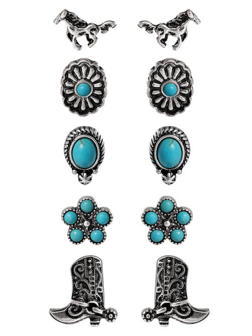 Jessica Simpson Western Turquoise Earring Set In Silver