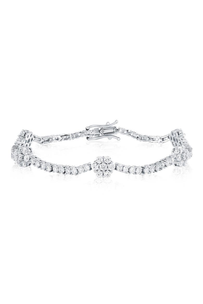 Cubic Zirconia Flower Station Tennis Bracelet, Main, color, SILVER/ CLEAR