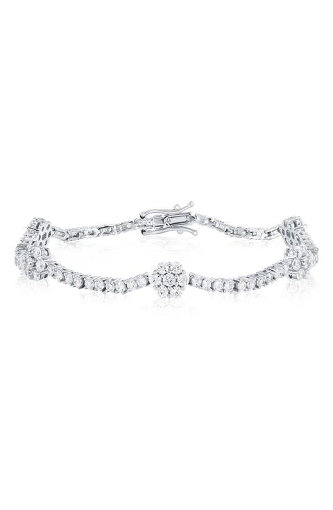 Cubic Zirconia Flower Station Tennis Bracelet