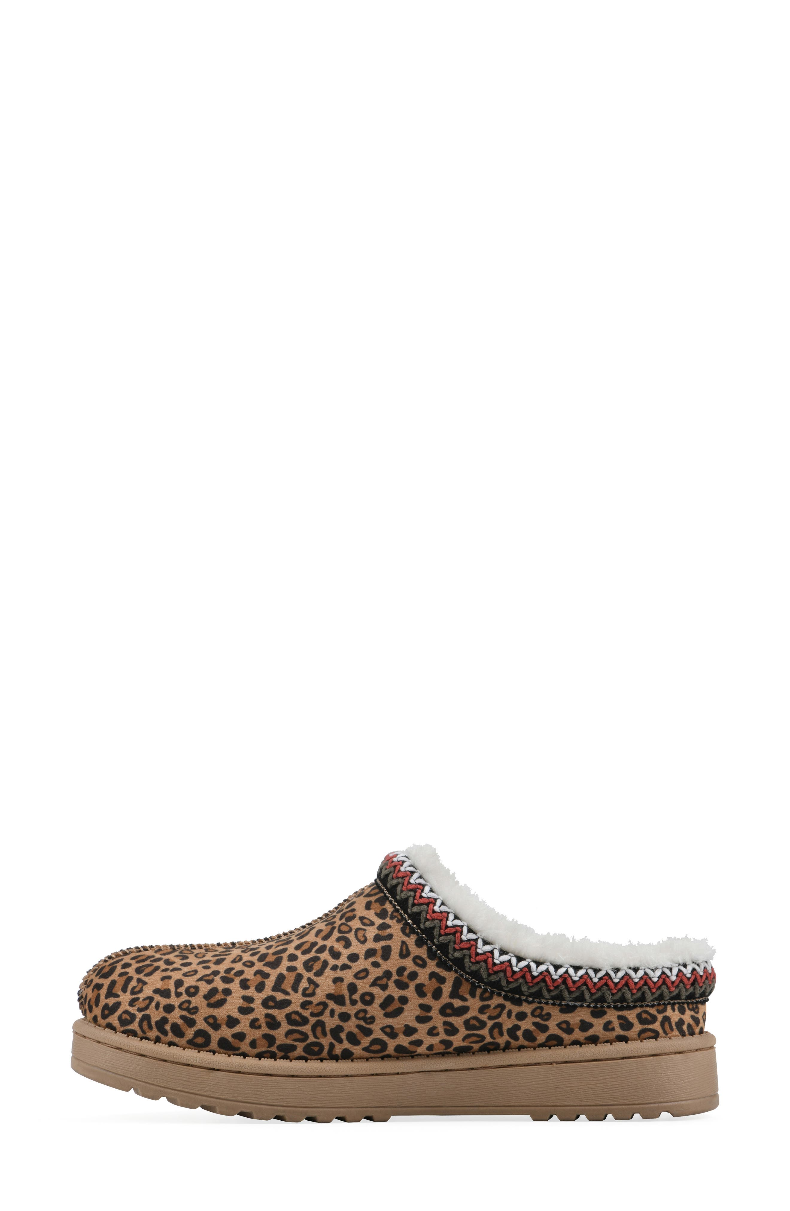 Icebin Faux Shearling Lined Clog Slipper, Alternate, color, TAN/ LEOPARD/ FABRIC