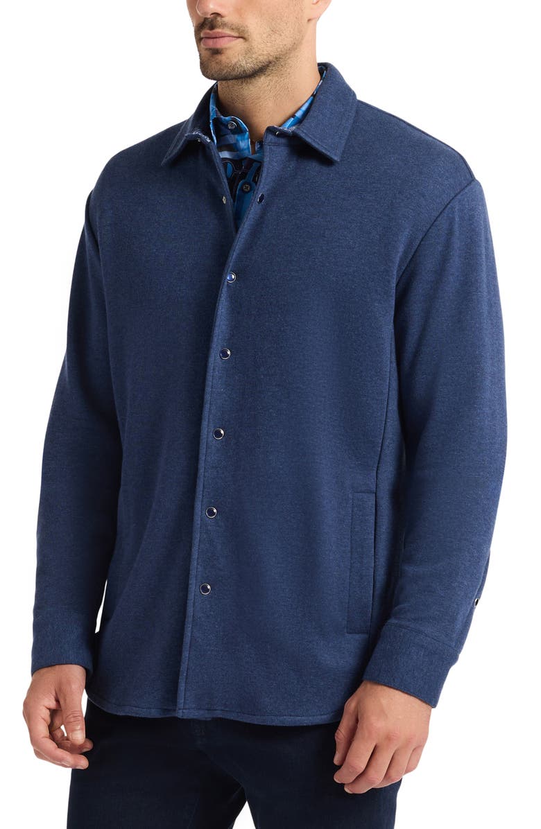 Robert Graham Deschon Cotton Knit Snap-Up Shirt, Alternate, color, Navy