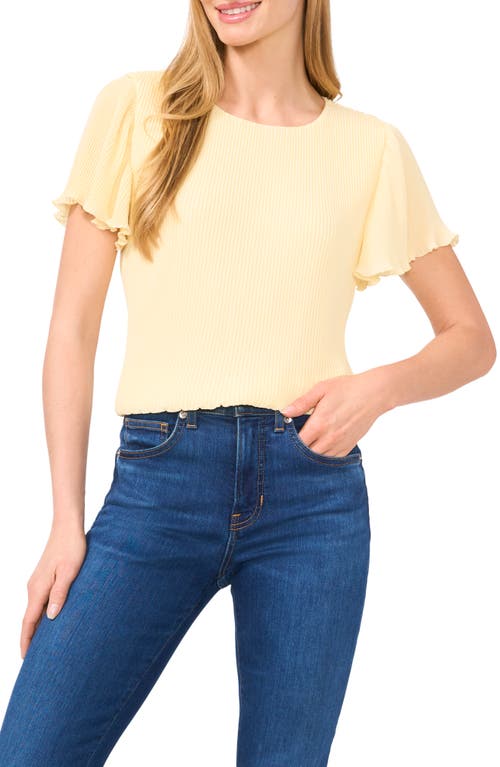 Shop Cece Flutter Sleeve Plissé Top In Lemon Drop