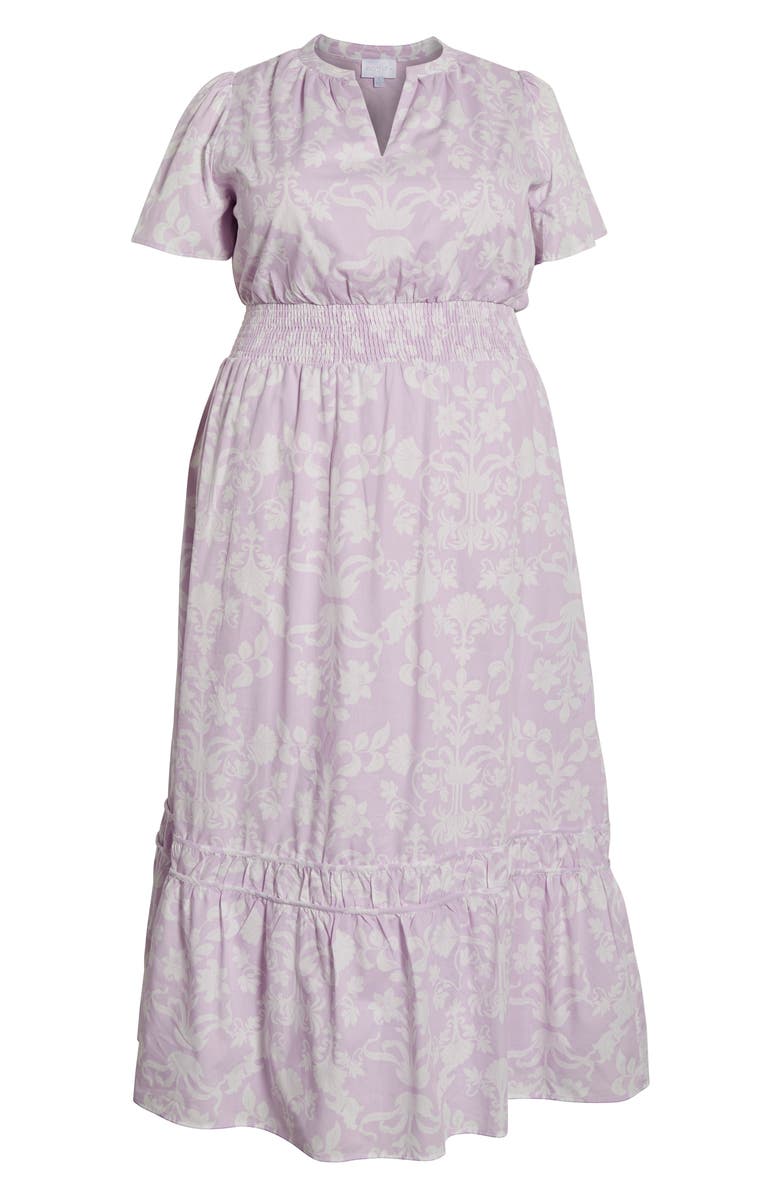 SUGARLIPS Emme Floral Print Smocked Maxi Dress, Alternate, color, Lavender Purple/ White
