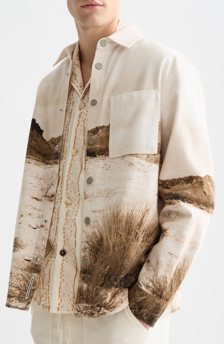 Scotch & Soda Scenery Button-Up Cotton Overshirt, Alternate, color, Longhorn Sepia