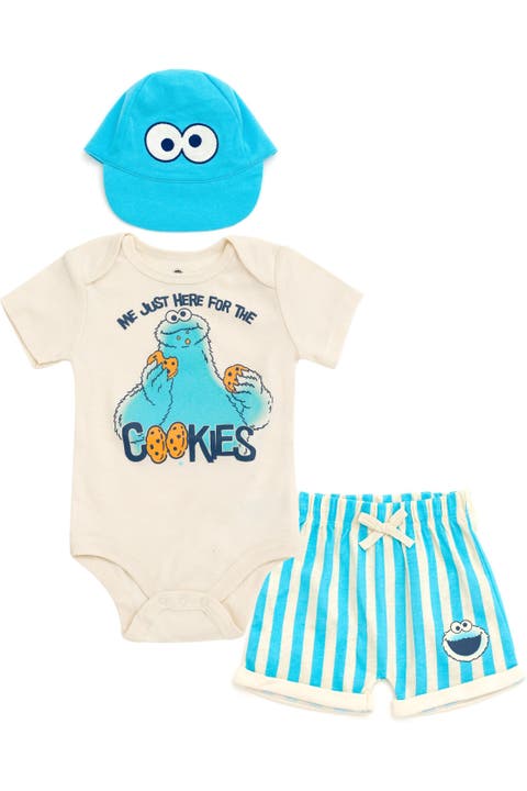 Cookie Monster Short Sleeve Bodysuit And Bottoms Set With Hat (baby)