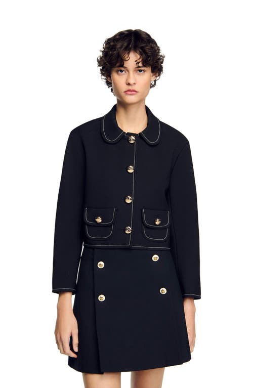 Shop Sandro Peter Pan Collar Cropped Jacket In Black
