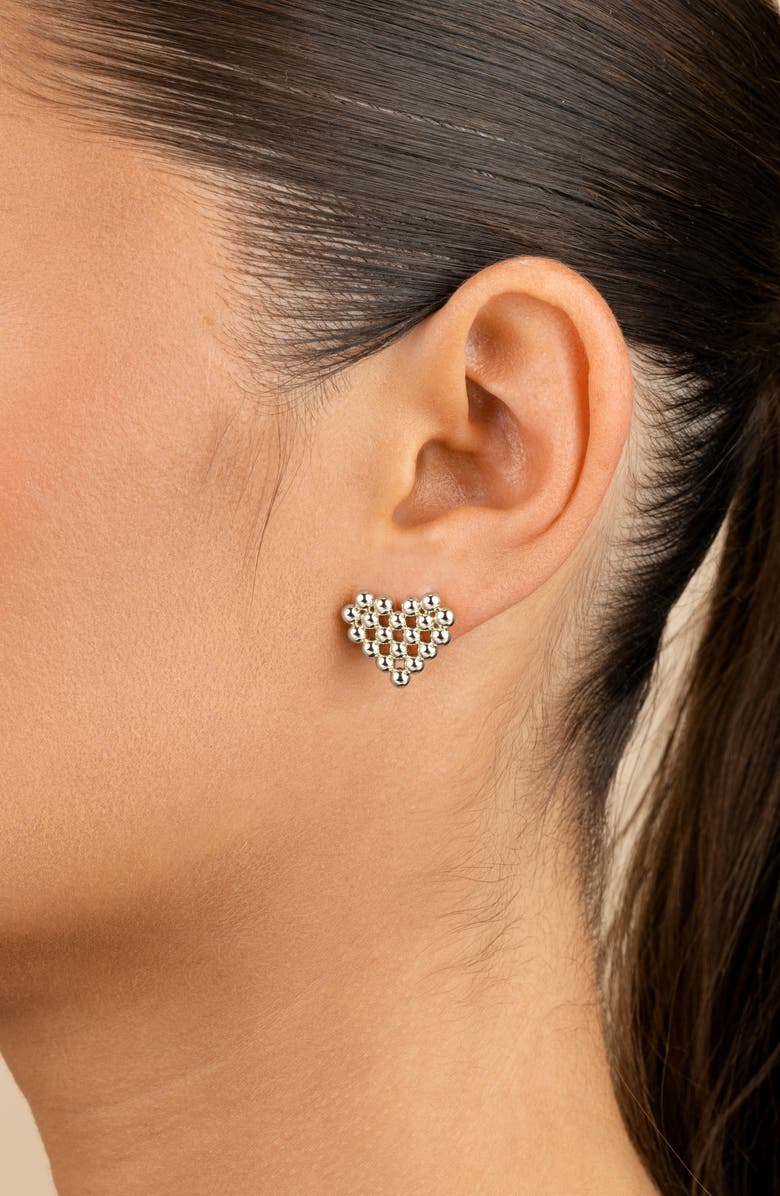 Sterling Forever Meredith Beaded Heart Stud Earrings, Alternate, color, Silver