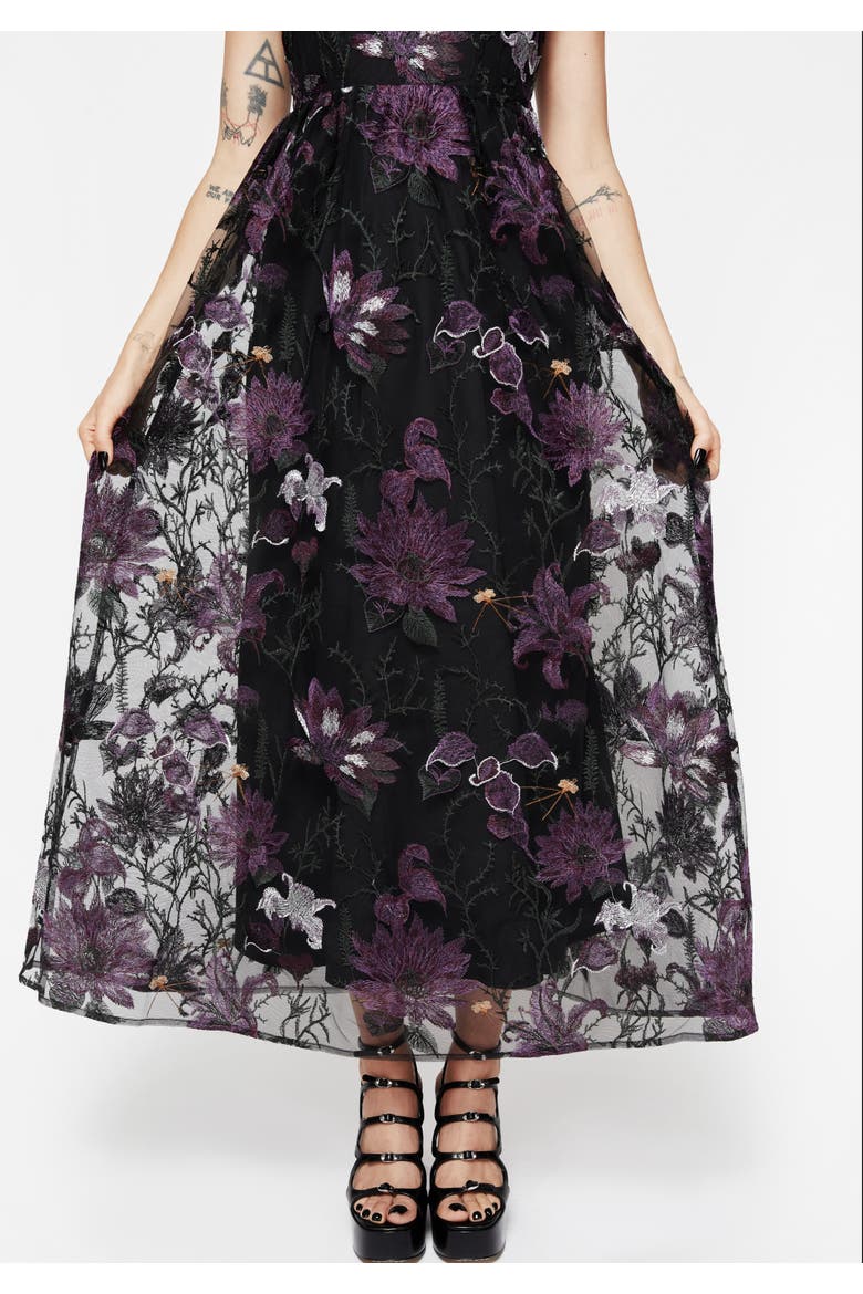 Estrid Embroidered Mesh Maxi Dress, Alternate, color, Purple