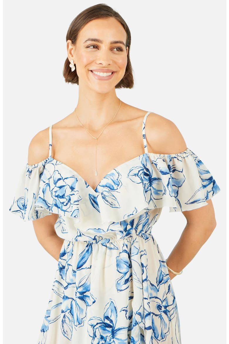 Floral Print Bardot Midi Dress, Alternate, color, White