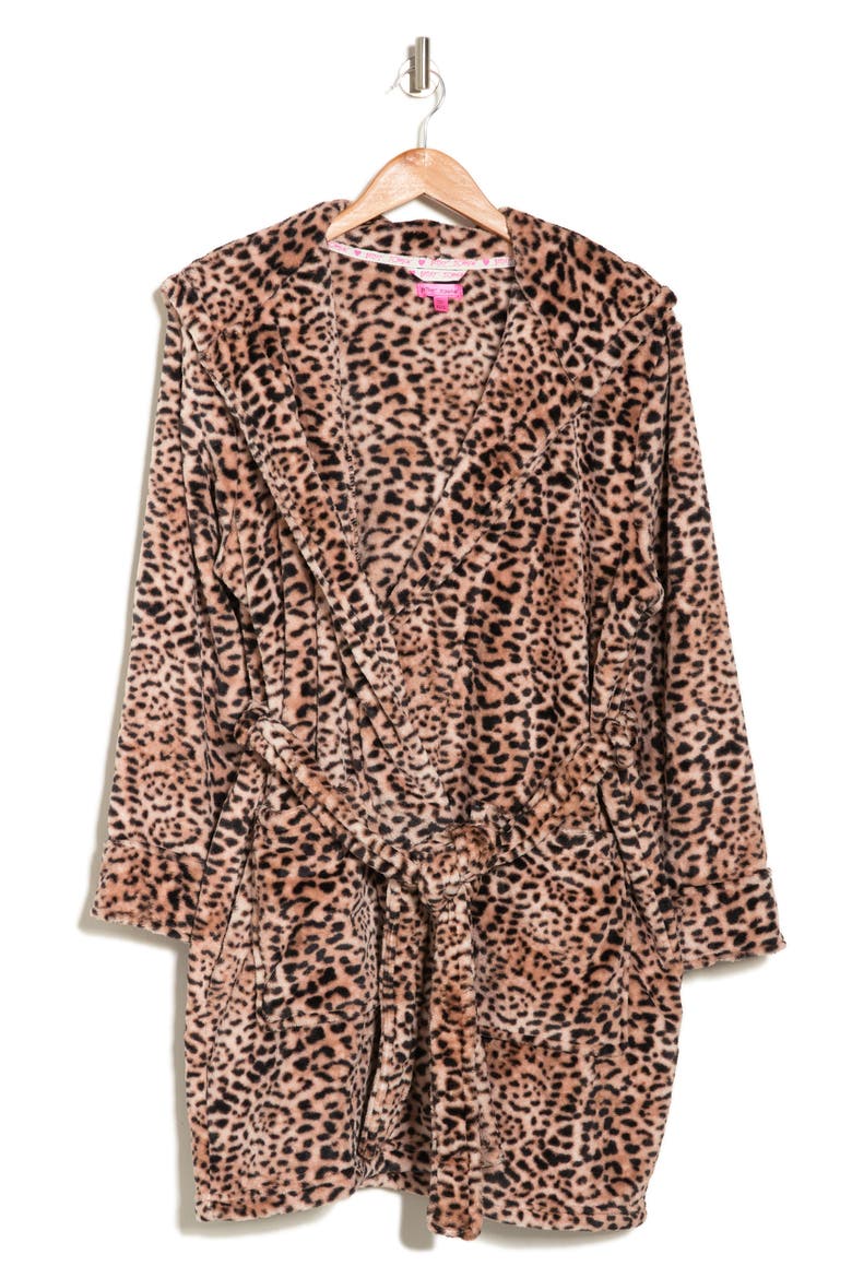 Plush Printed Hooded Robe, Alternate, color, SILKY LEOPARD