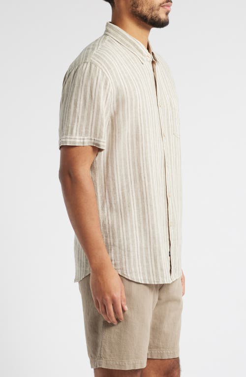 Rails Carson Relaxed Fit Short Sleeve Linen Shirt In Almond Mauve Stripe