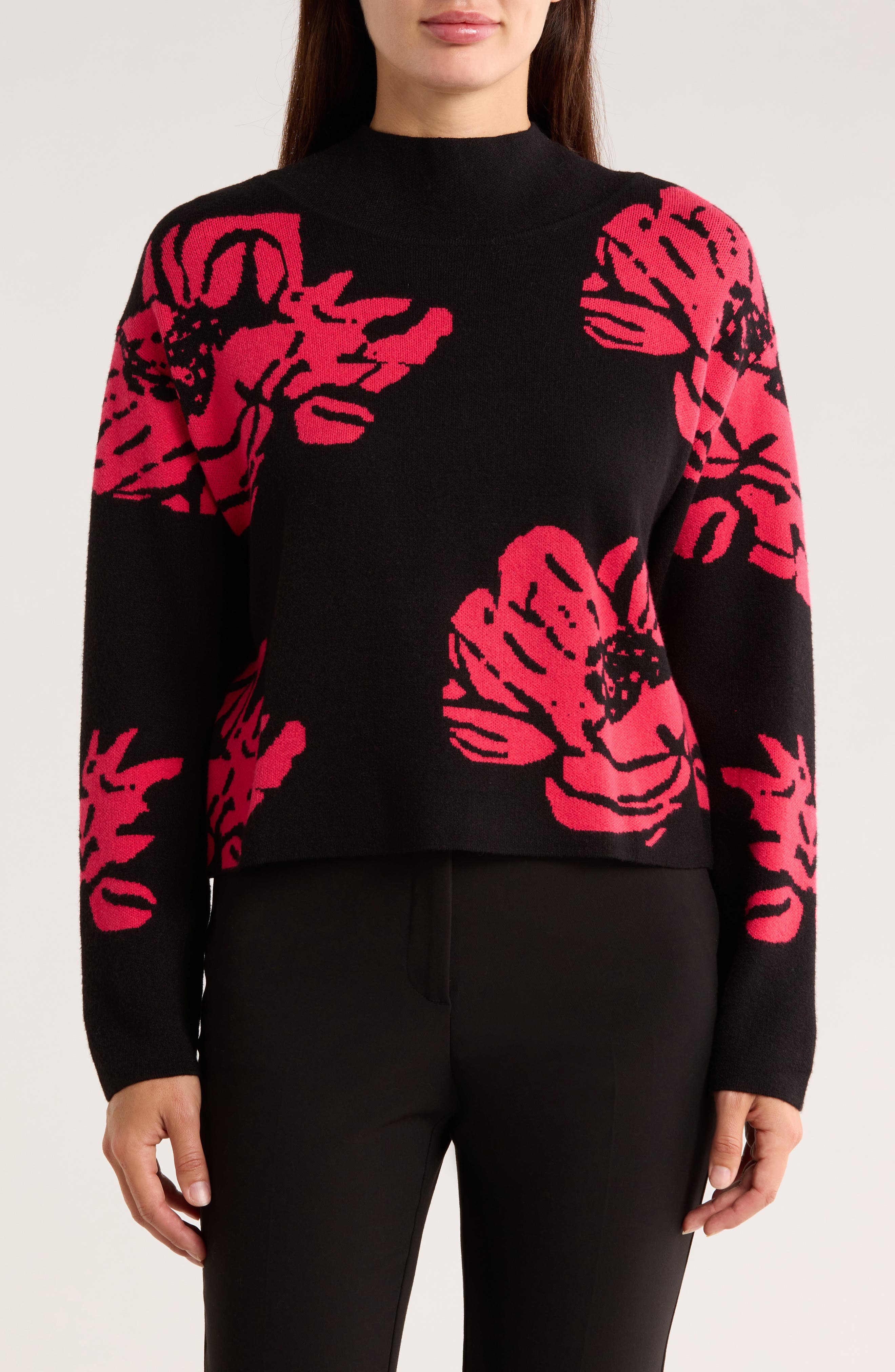 T Tahari Mock Neck Jacquard Sweater